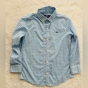 Boy Vineyard Vines Performance Shirt Blue Gingham Size 6 Button Down Long Sleeve